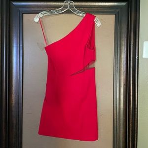 NBD red short dress with sheer insets